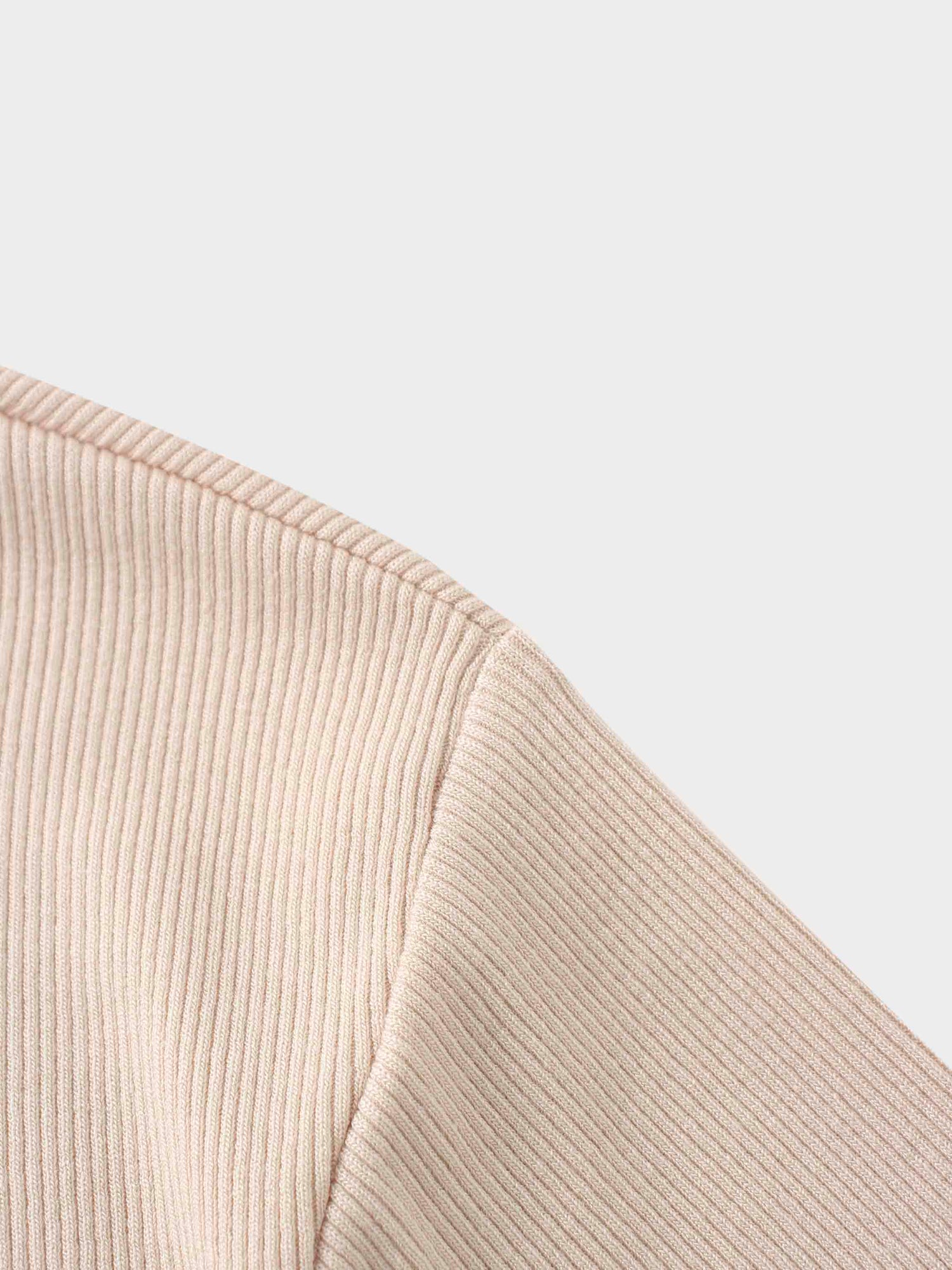 RIBBED HIGH V TEE LS-BEIGE