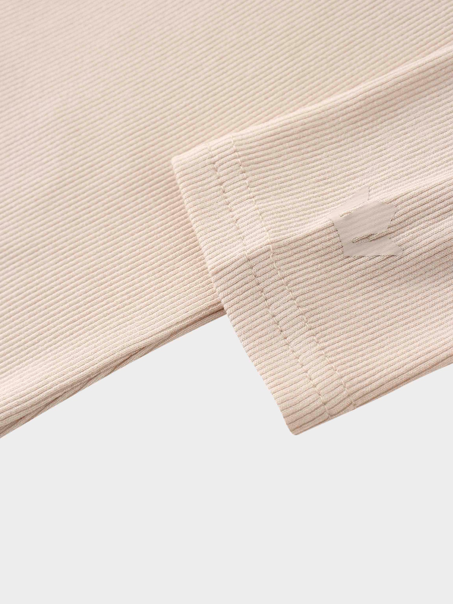 RIBBED HIGH V TEE LS-BEIGE
