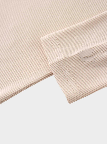 RIBBED HIGH V TEE LS-BEIGE