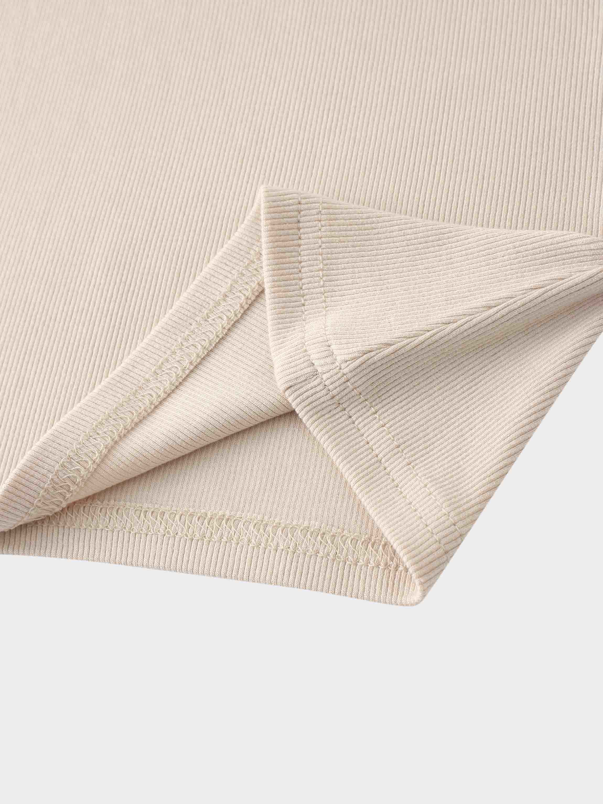 RIBBED HIGH V TEE LS-BEIGE