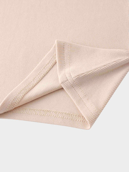 RIBBED HIGH V TEE LS-BEIGE