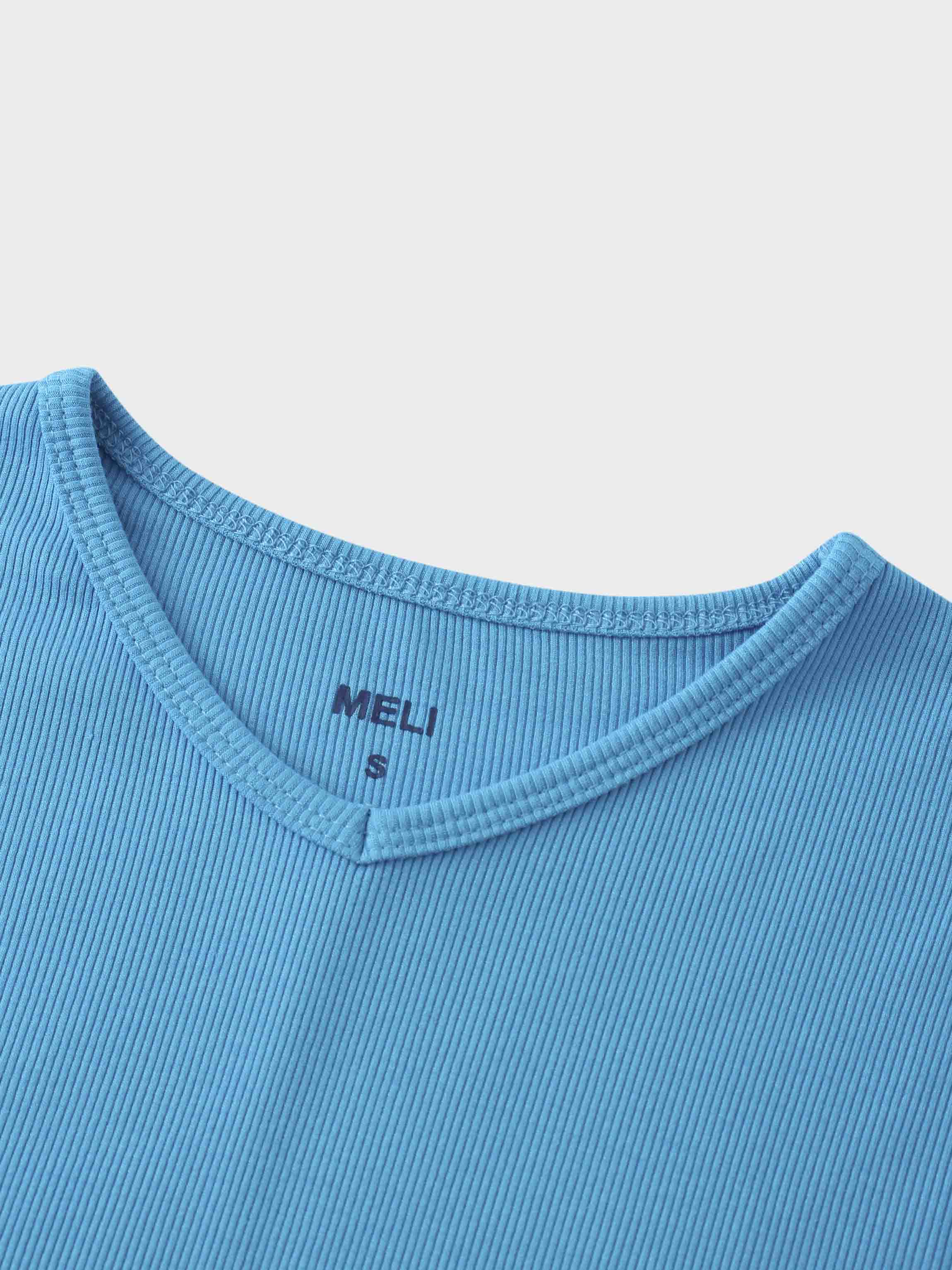 RIBBED HIGH V TEE LS-SKY BLUE