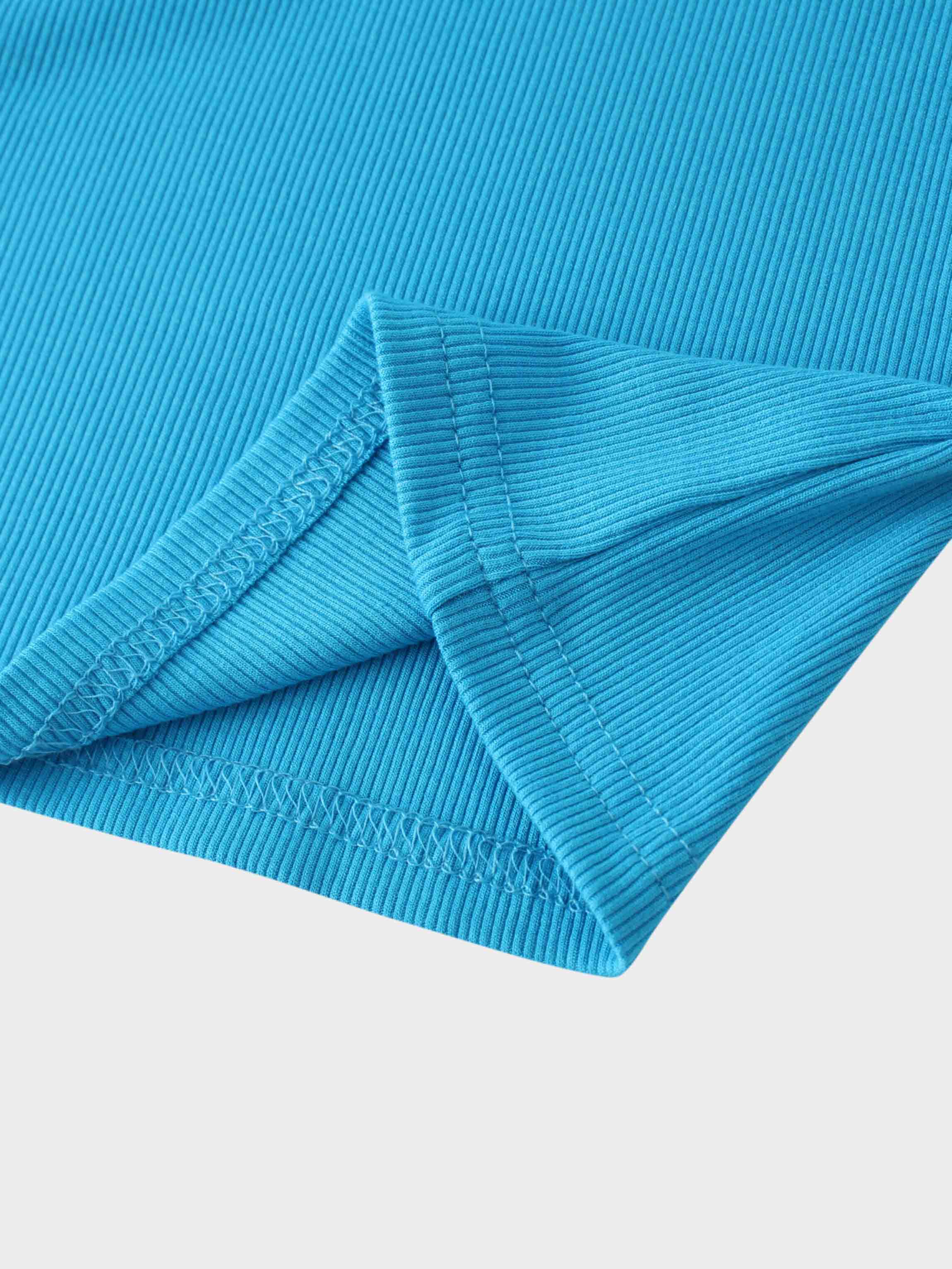 RIBBED HIGH V TEE LS-SKY BLUE