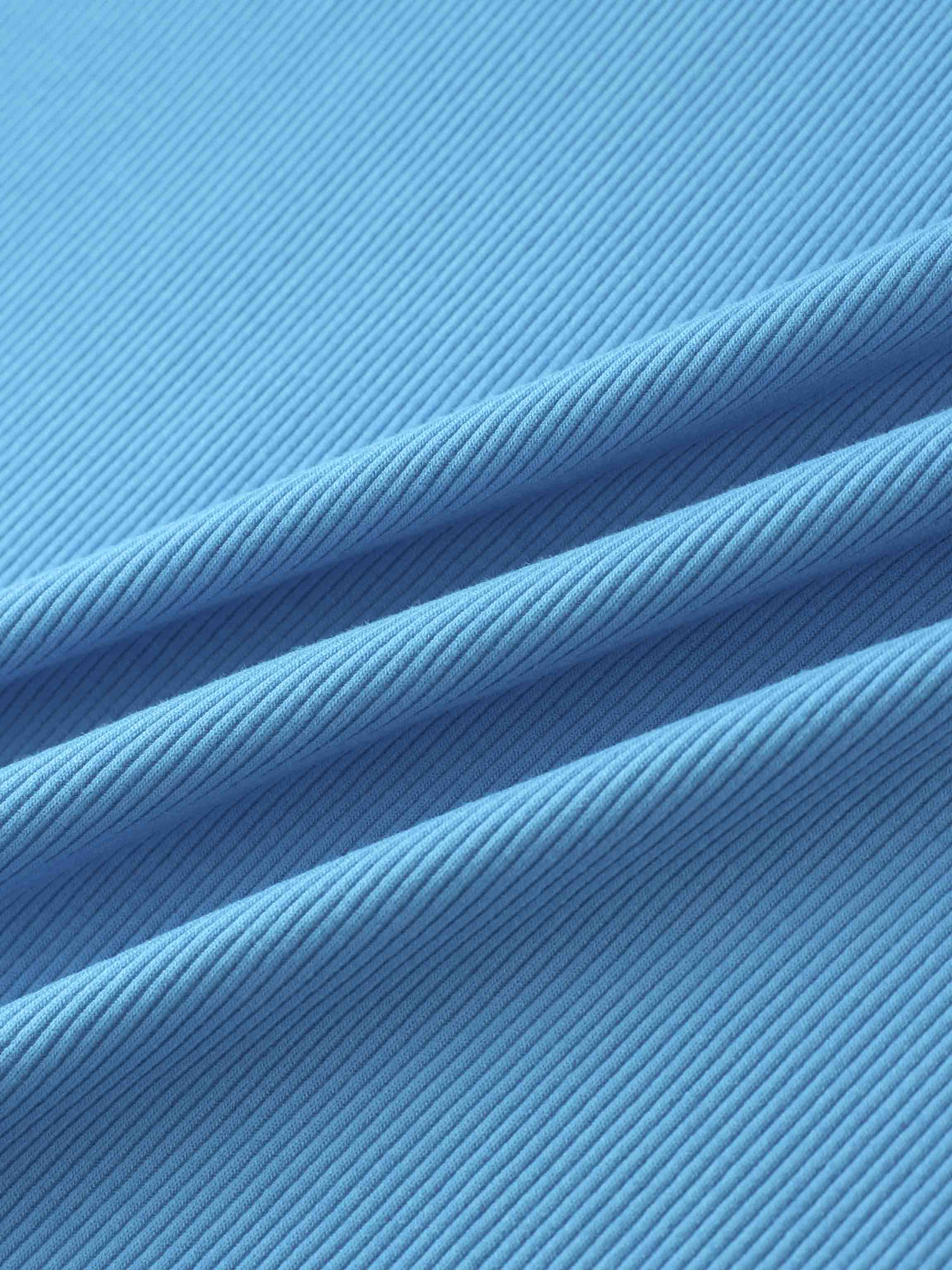 RIBBED HIGH V TEE LS-SKY BLUE