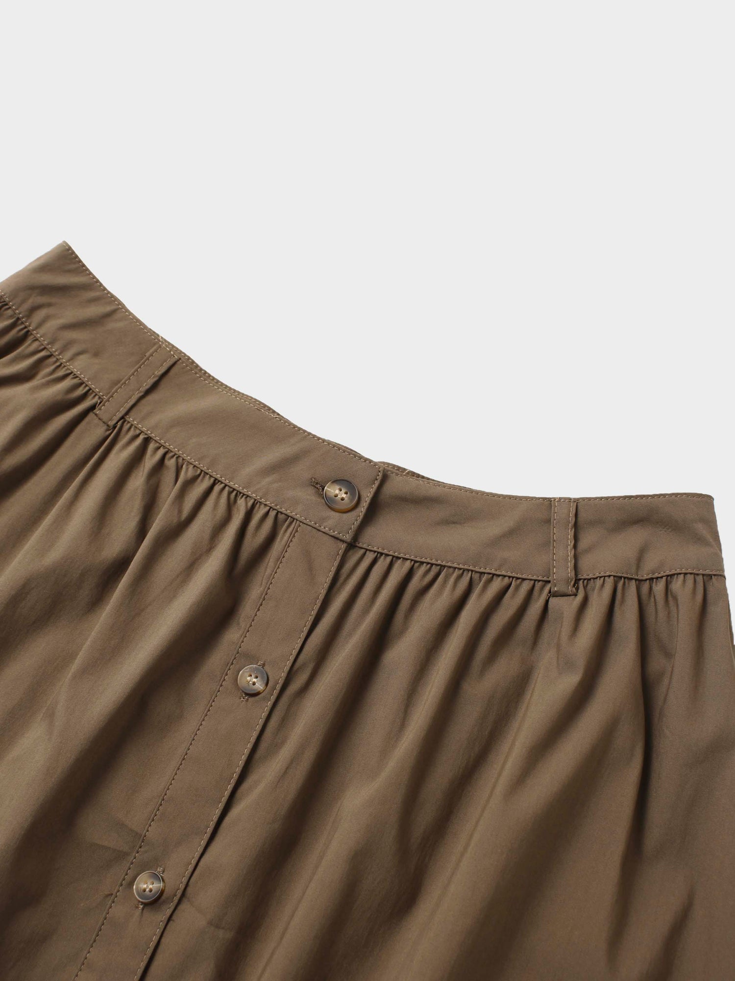 Button Down Cotton Blend Skirt-Brown