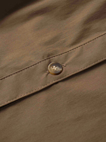 Button Down Cotton Blend Skirt-Brown