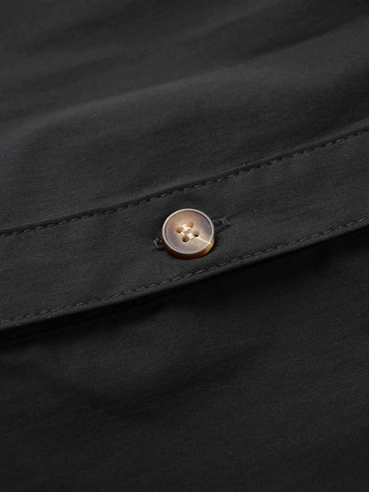 Button Down Cotton Blend Skirt-Black