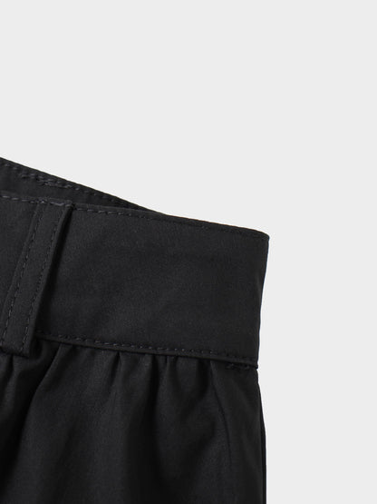 Button Down Cotton Blend Skirt-Black