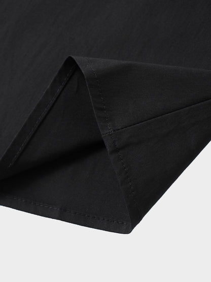 Button Down Cotton Blend Skirt-Black