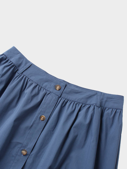 Button Down Cotton Blend Skirt-Denim Blue