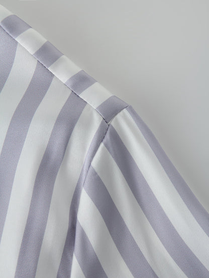Oversized Satin Blouse-White/Lilac