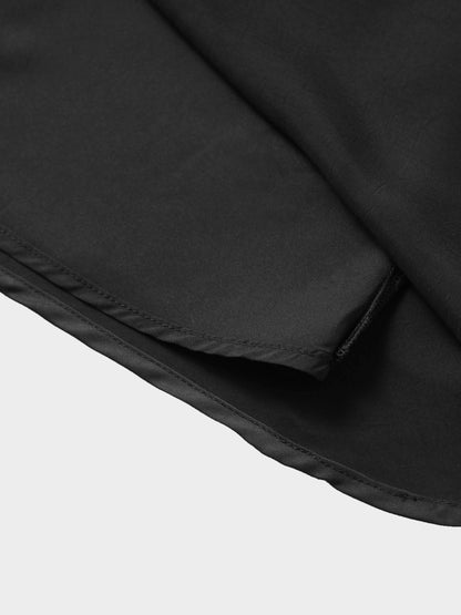 Faux Satin A-Line Skirt-Black