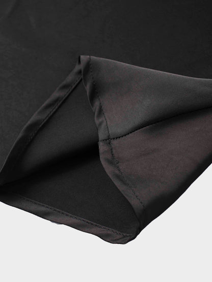 Faux Satin A-Line Skirt-Black