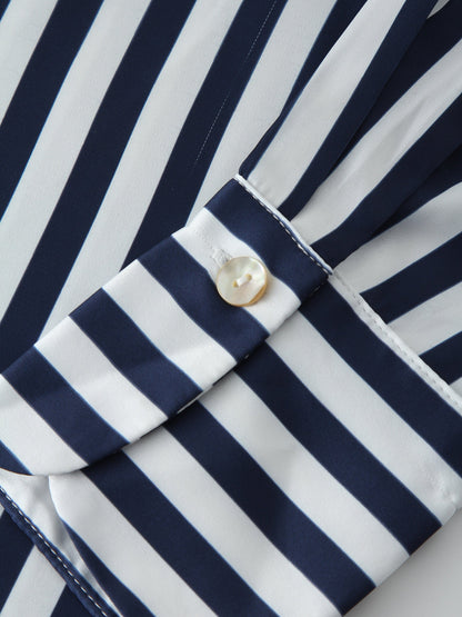 Oversized Satin Blouse-White/Navy