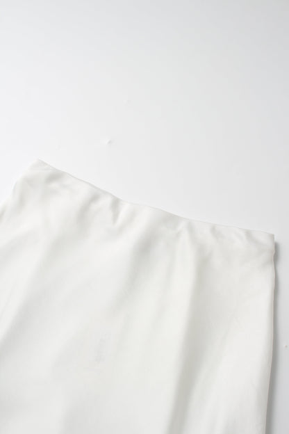 Faux Satin A-Line Skirt-White