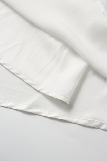 Faux Satin A-Line Skirt-White