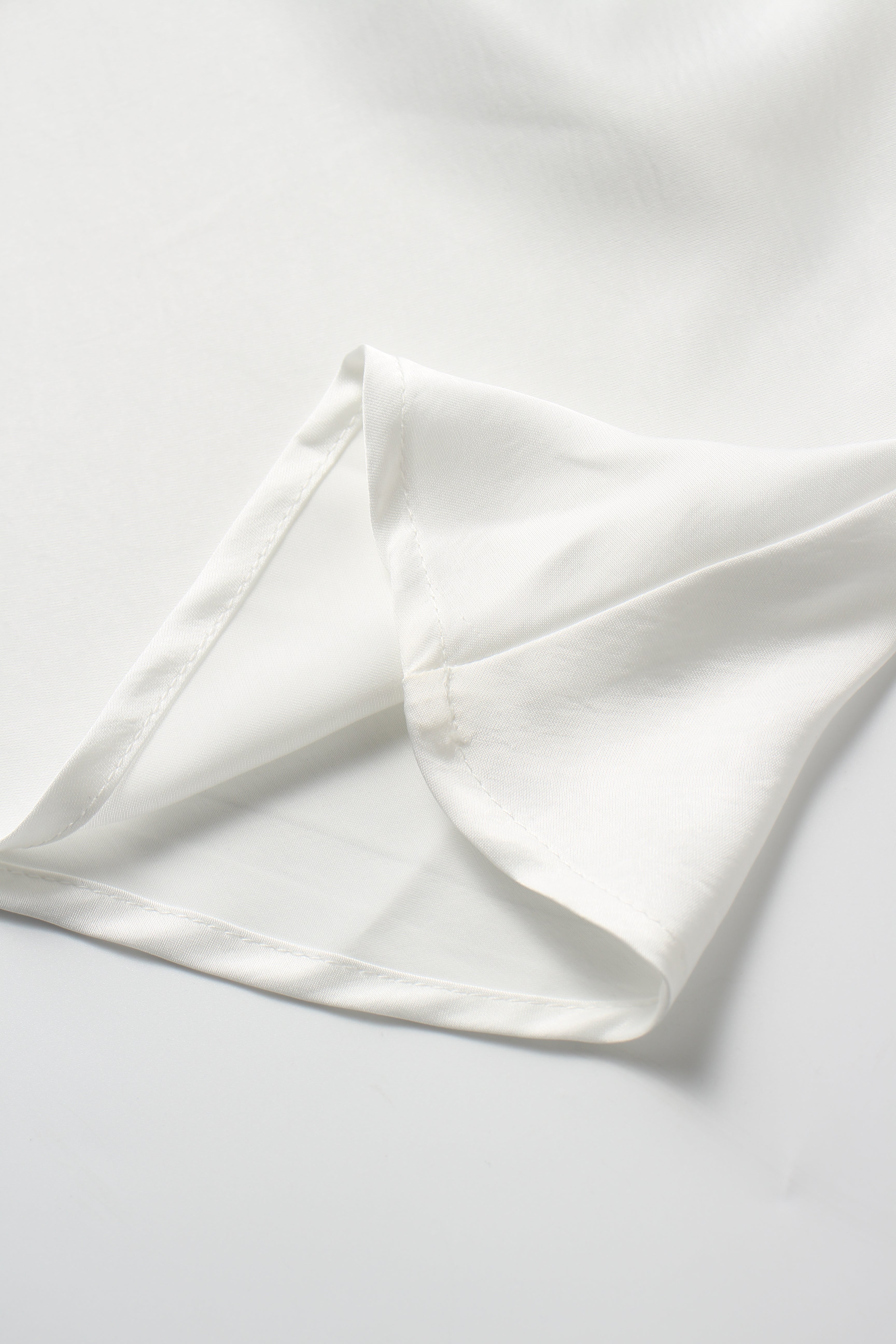 Faux Satin A-Line Skirt-White