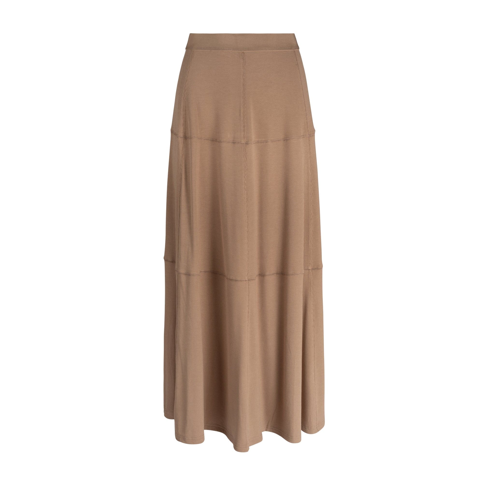 RIBBED SEAMED T-SHIRT SKIRT-TAN