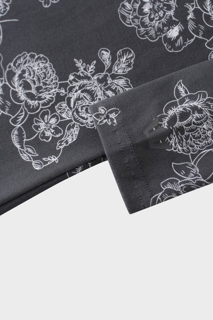 Basic Printed T-shirt-Grey Floral