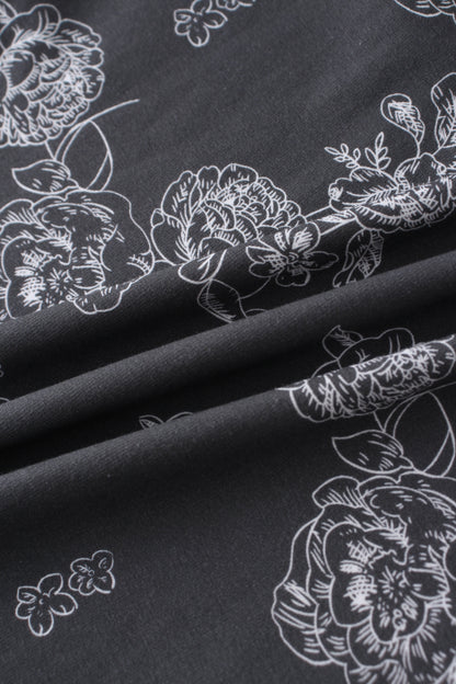 Basic Printed T-shirt-Grey Floral