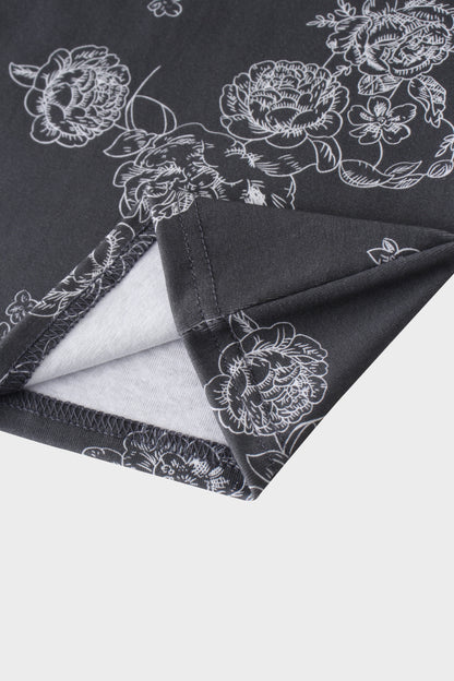 Basic Printed T-shirt-Grey Floral