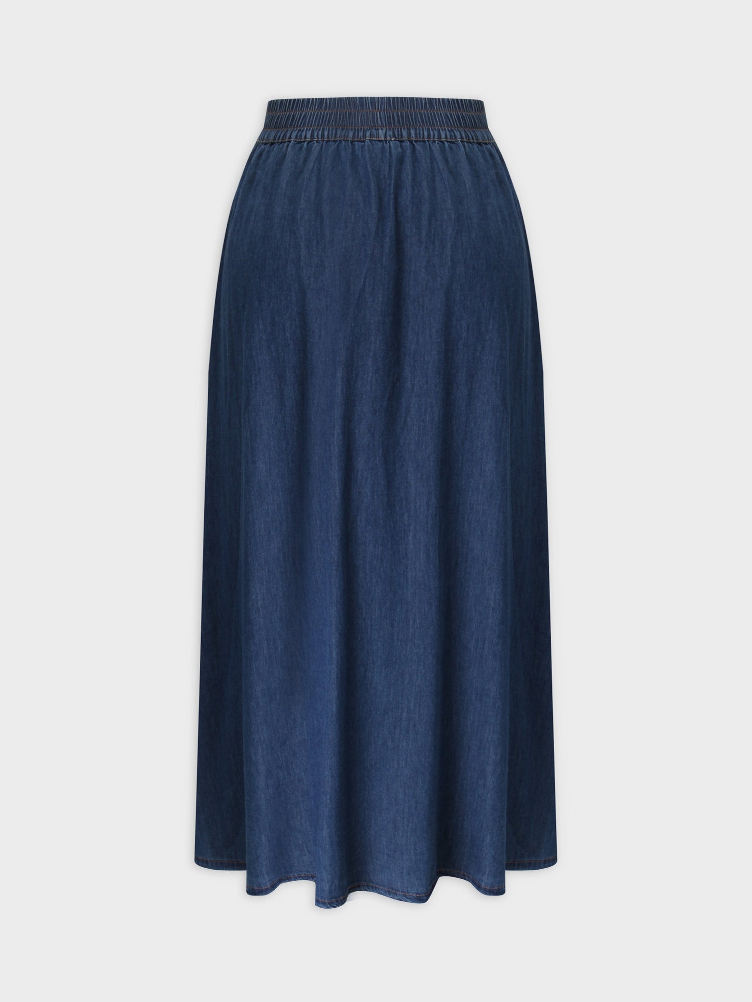 Gathered Waist Denim Skirt-Blue