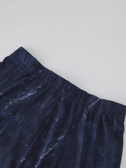 Denim Printed Panel Skirt-Blue 24"