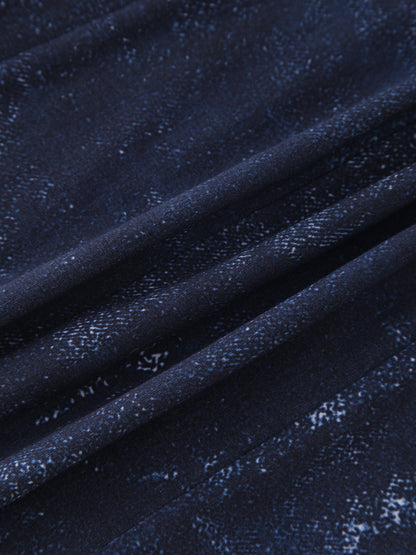 Denim Printed Panel Skirt-Blue 36"