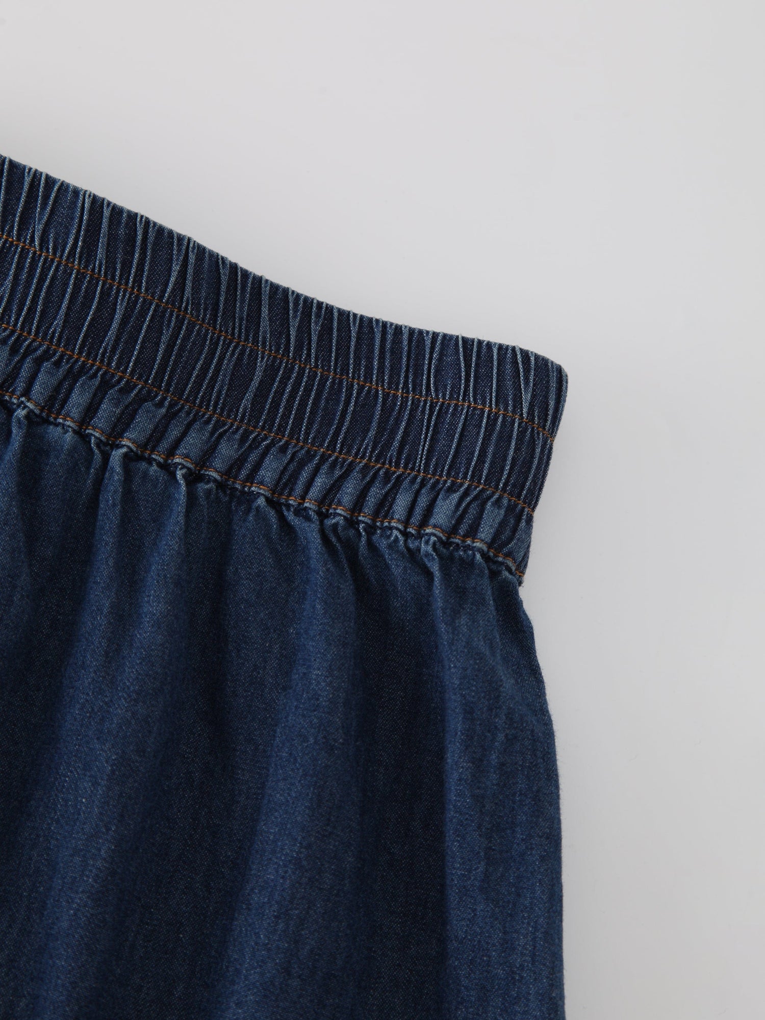 Gathered Waist Denim Skirt-Blue