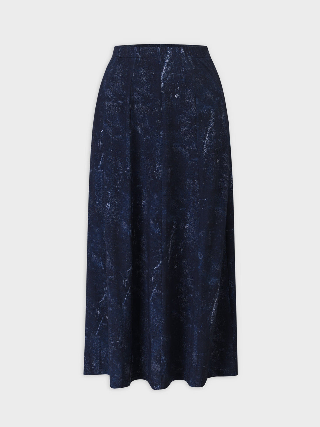 Denim Printed Panel Skirt-Blue 36&quot;