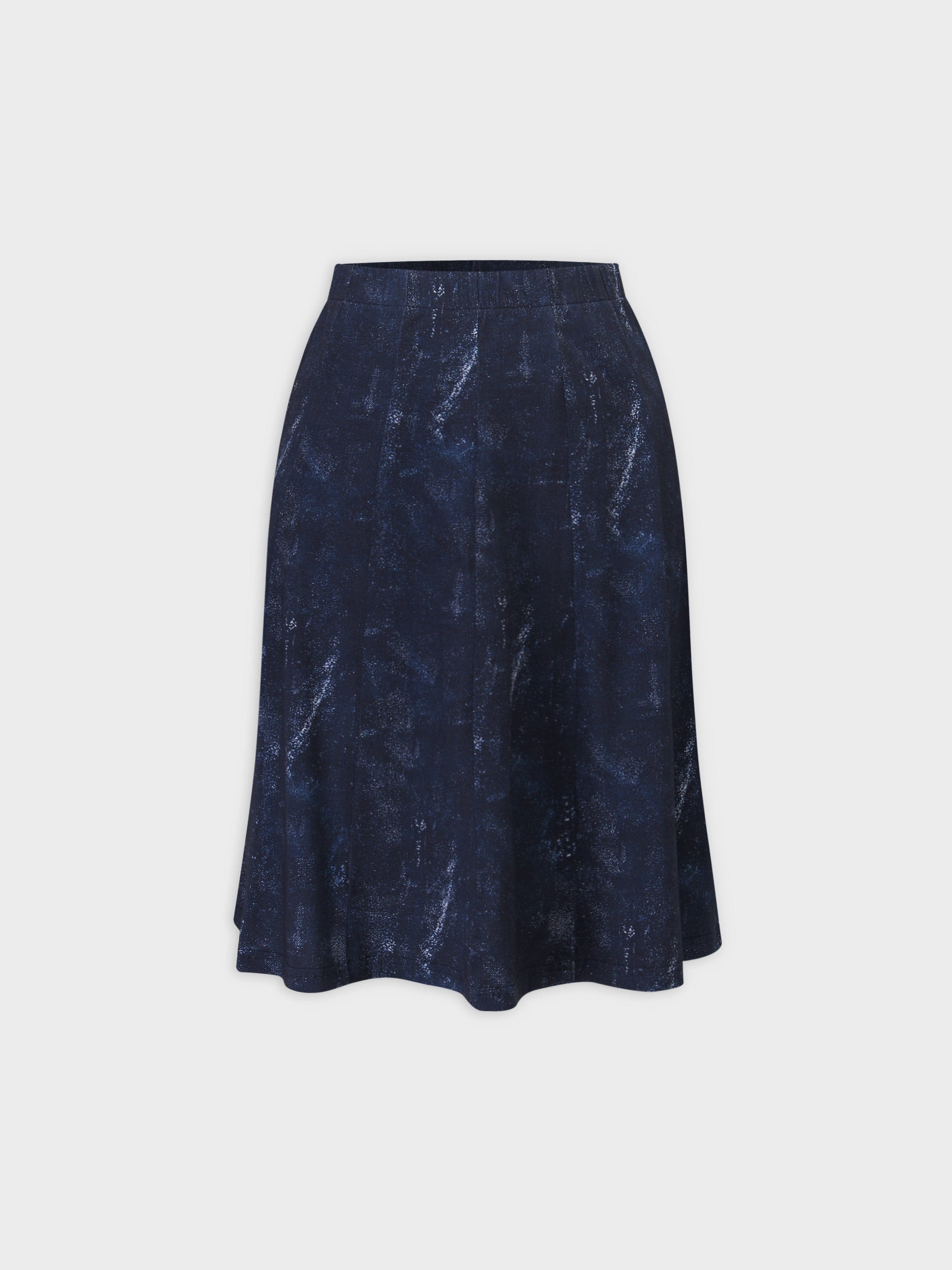 Denim Printed Panel Skirt-Blue 24&quot;