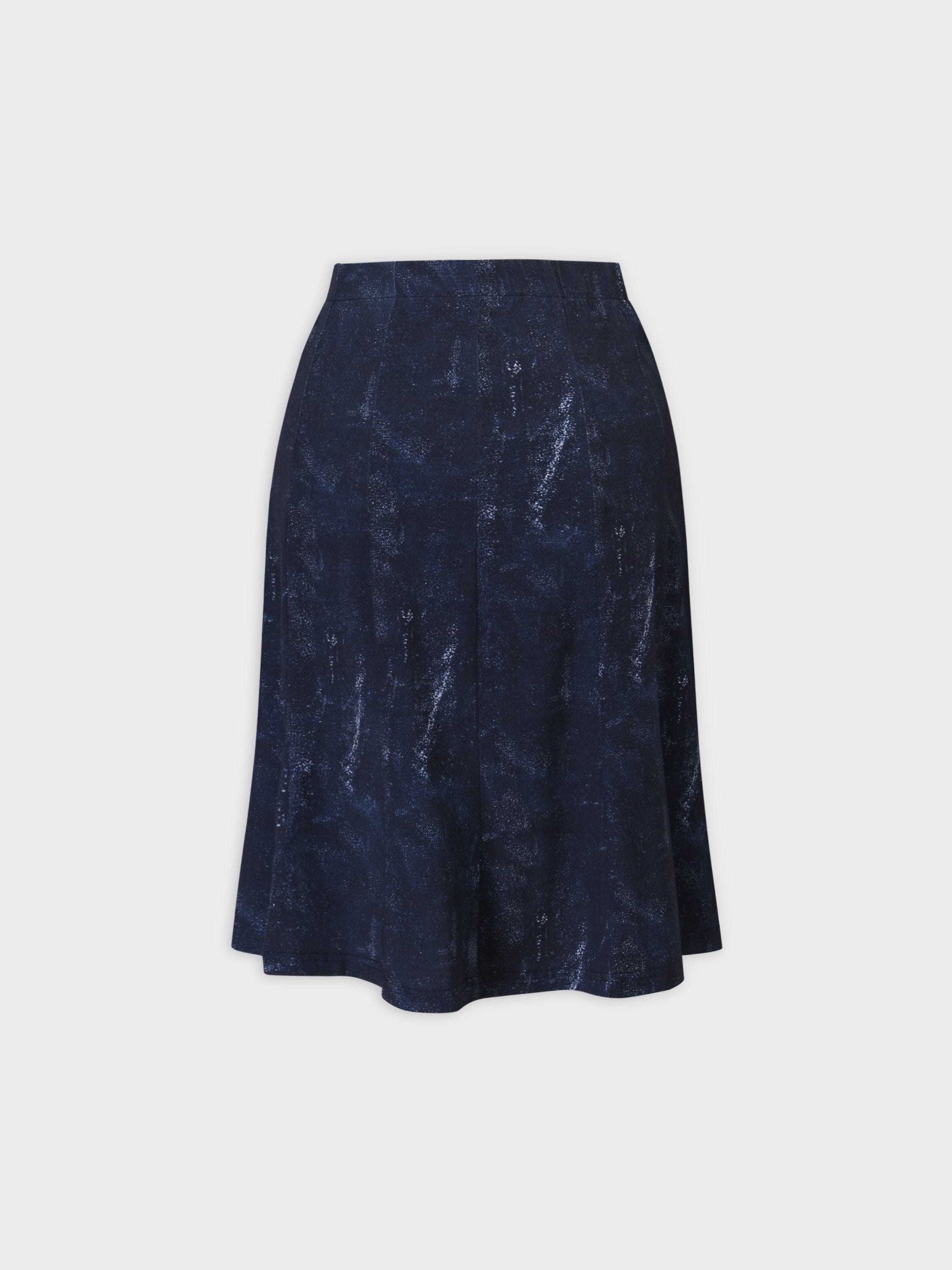 Denim Printed Panel Skirt-Blue 24&quot;