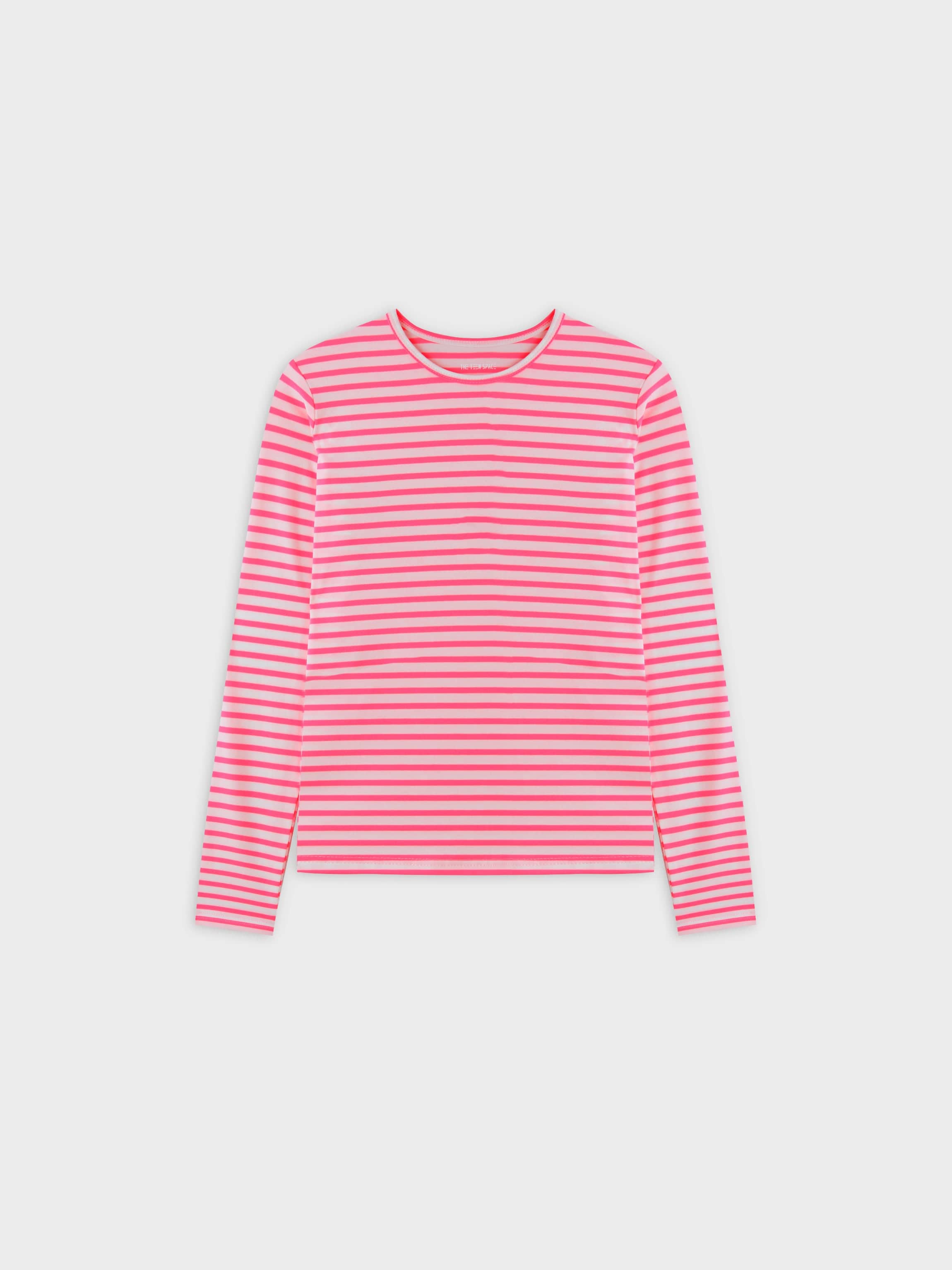 Neon Stripe Crew-Pink/White