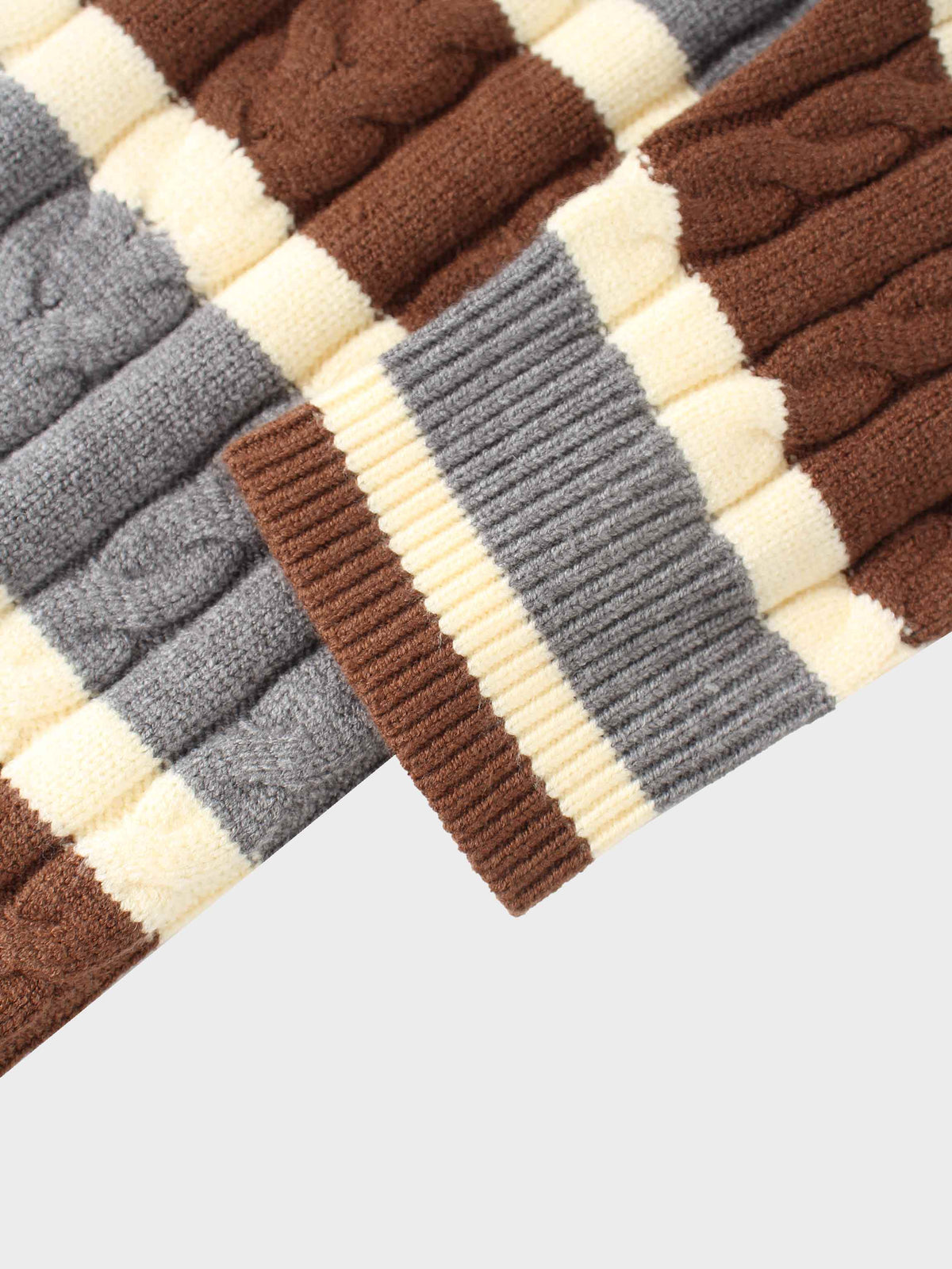 Cable Striped Sweater-Brown/Grey