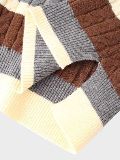 Cable Striped Sweater-Brown/Grey