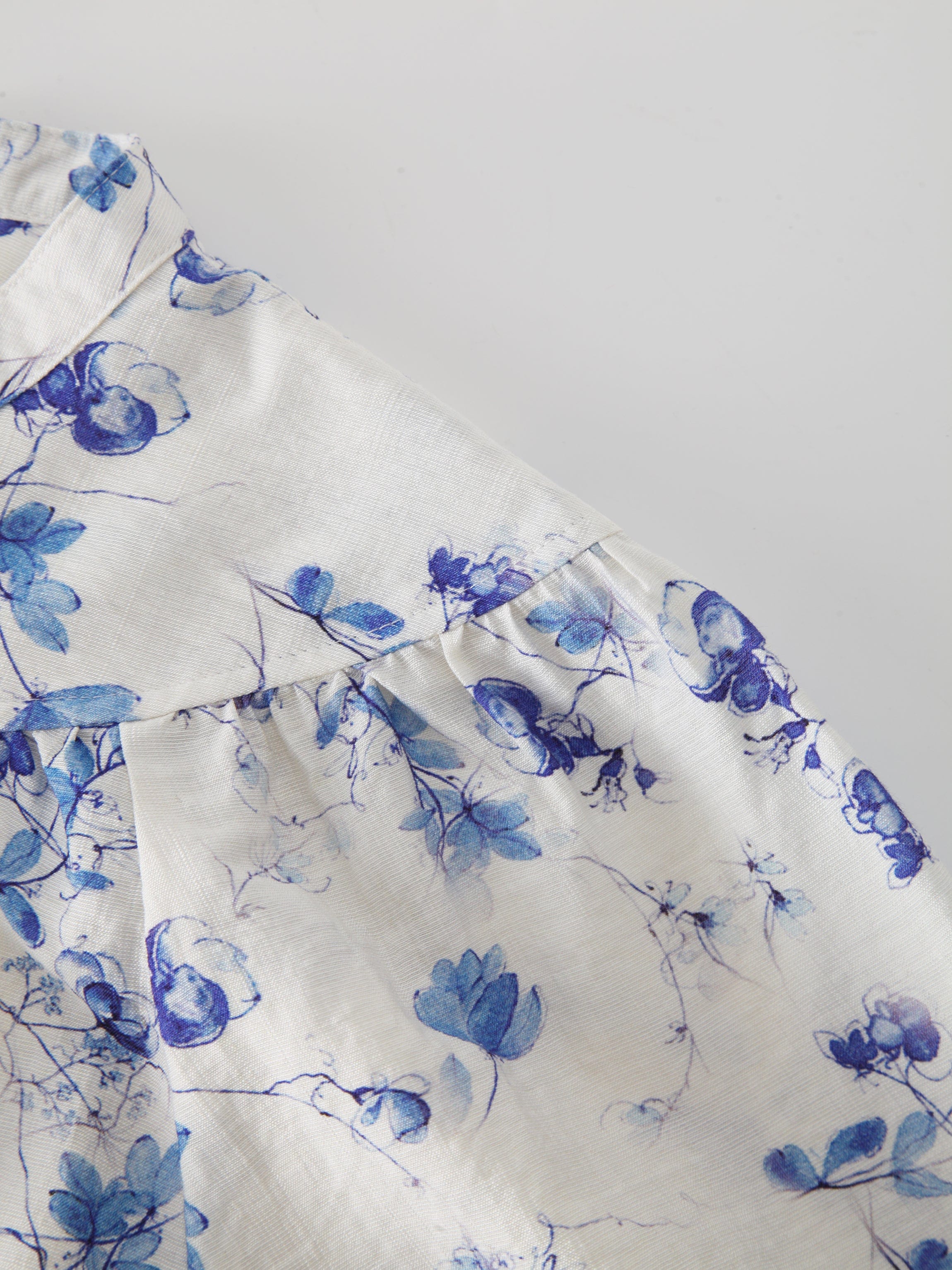 Gathered Top Blouse-Blue Floral