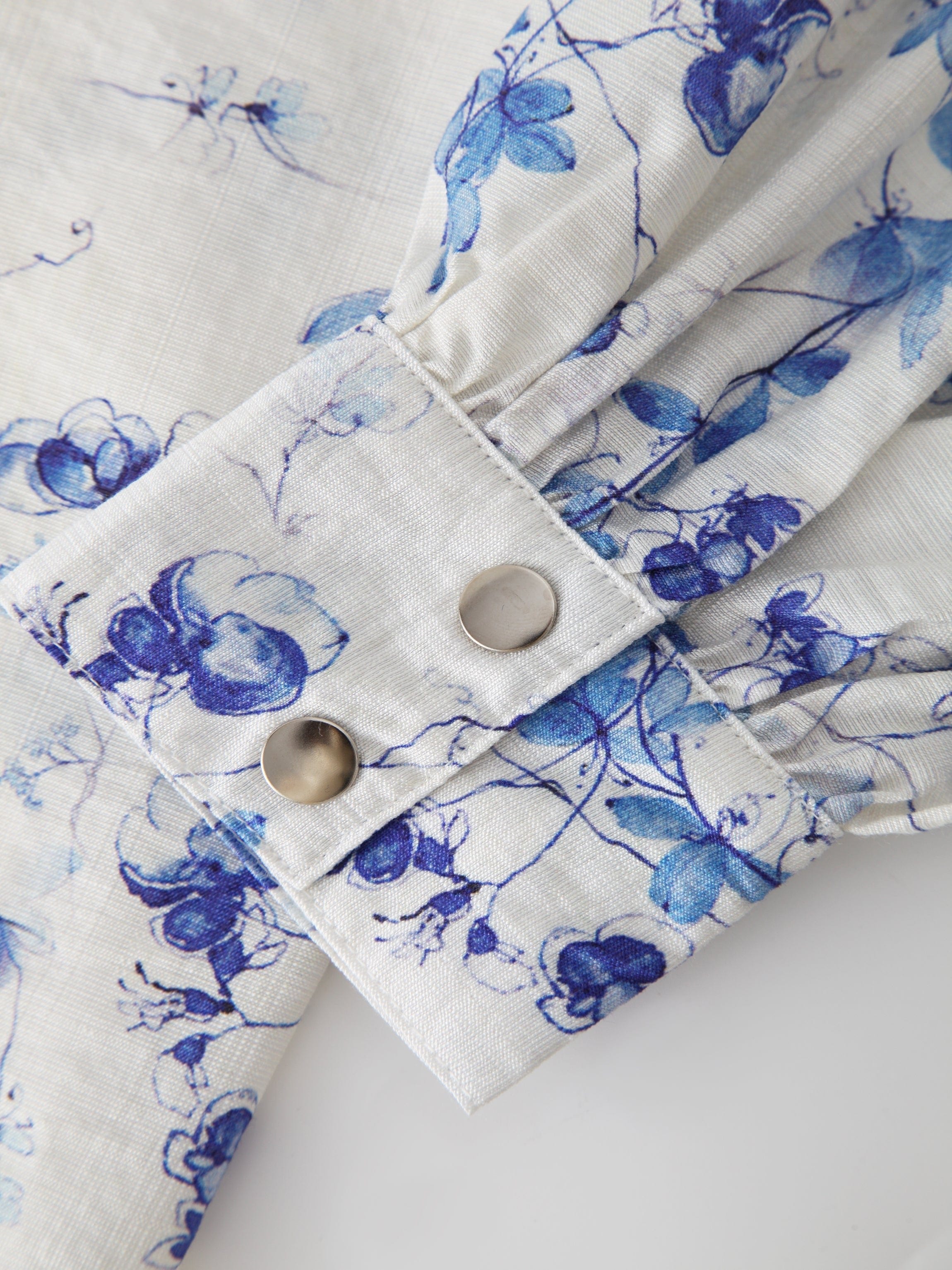 Gathered Top Blouse-Blue Floral