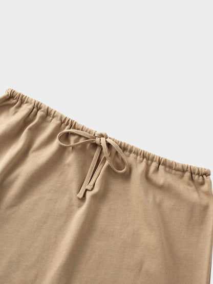 Straight Maxi Drawstring T-Shirt Skirt-Tan