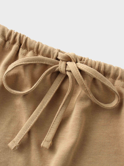 Straight Maxi Drawstring T-Shirt Skirt-Tan