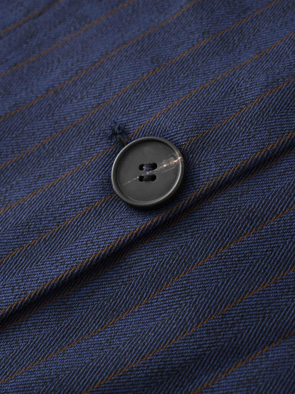 Herringbone Pinstripe Button Down A-Line Skirt-Navy/Brown