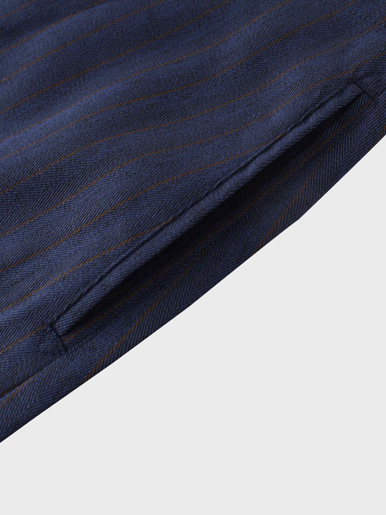 Herringbone Pinstripe Button Down A-Line Skirt-Navy/Brown