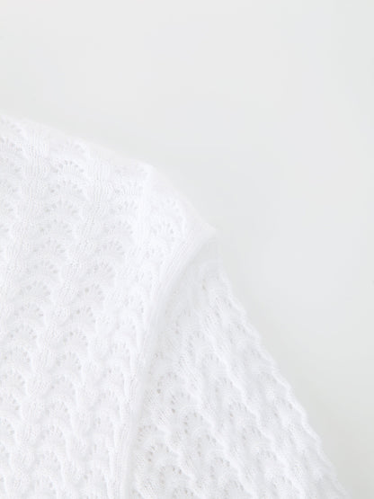 Pointelle Knit Sweater-White