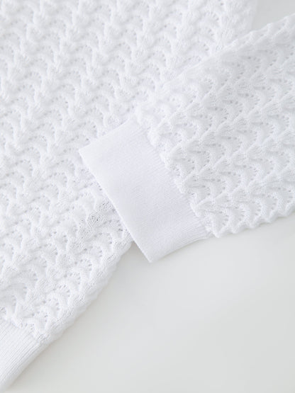 Pointelle Knit Sweater-White