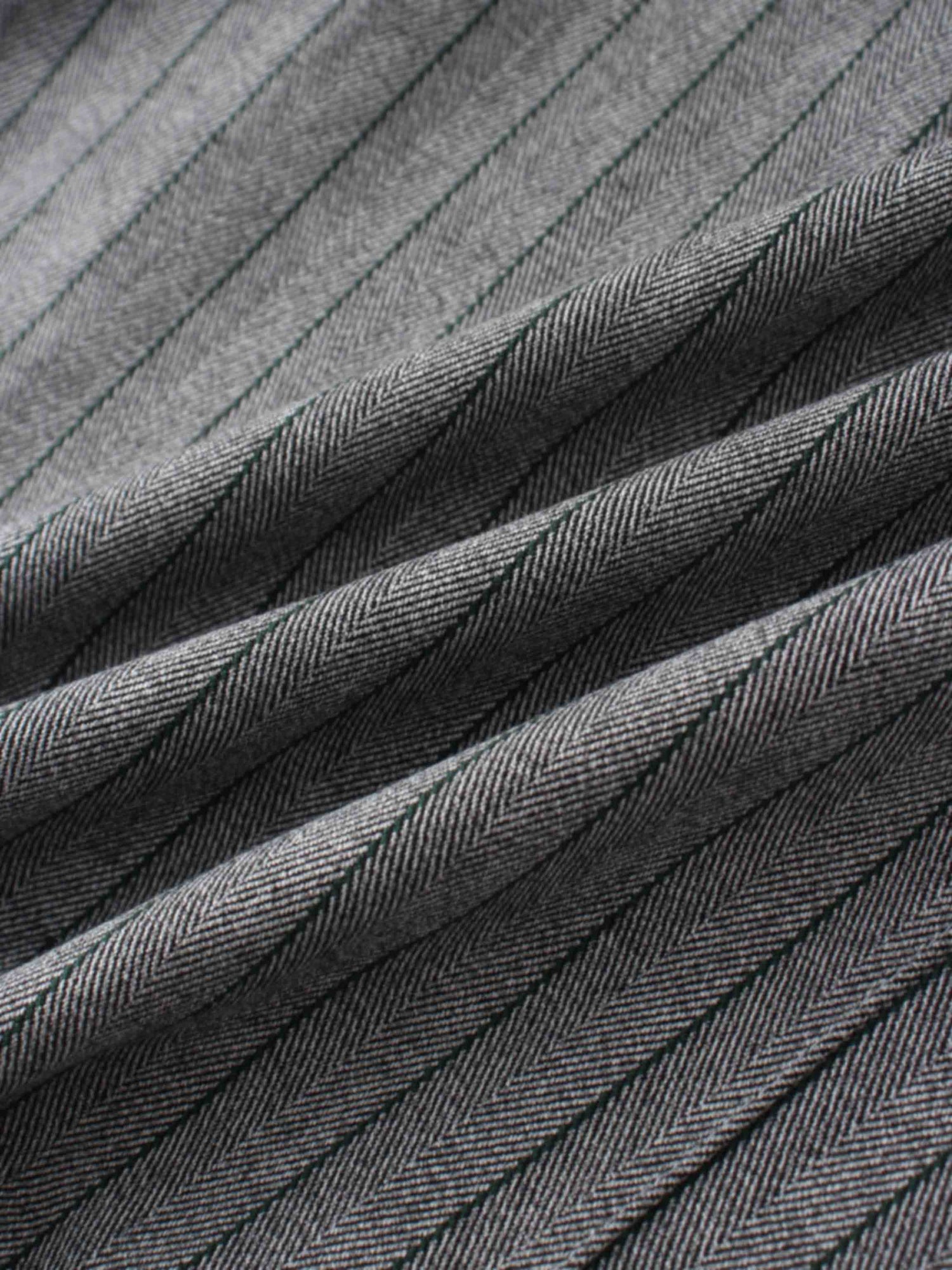 Herringbone Pinstripe Button Down A-Line Skirt-Grey/Green