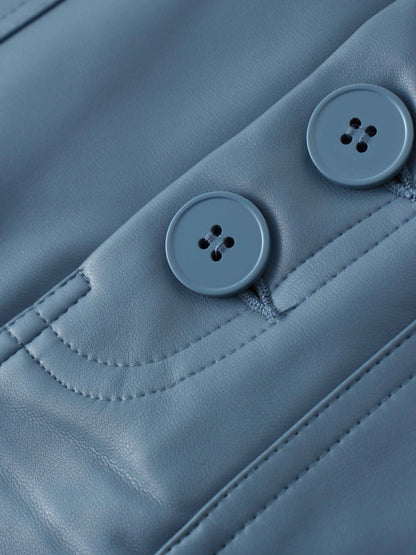 Front Pocket Straight Faux Leather Skirt-Denim Blue