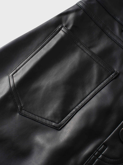 Front Pocket Straight Faux Leather Skirt-Black
