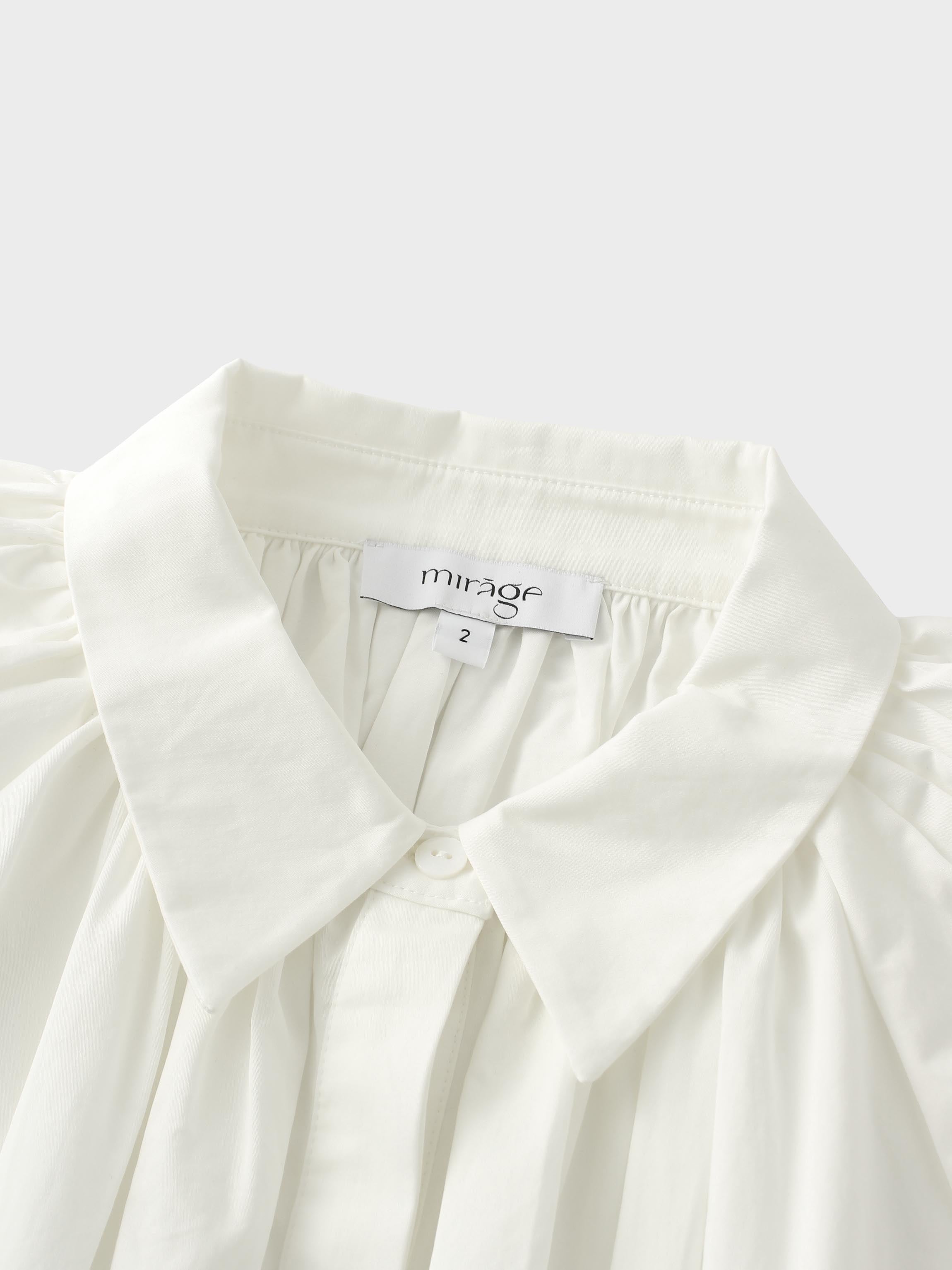 Pleat Front Button Down Dress-White