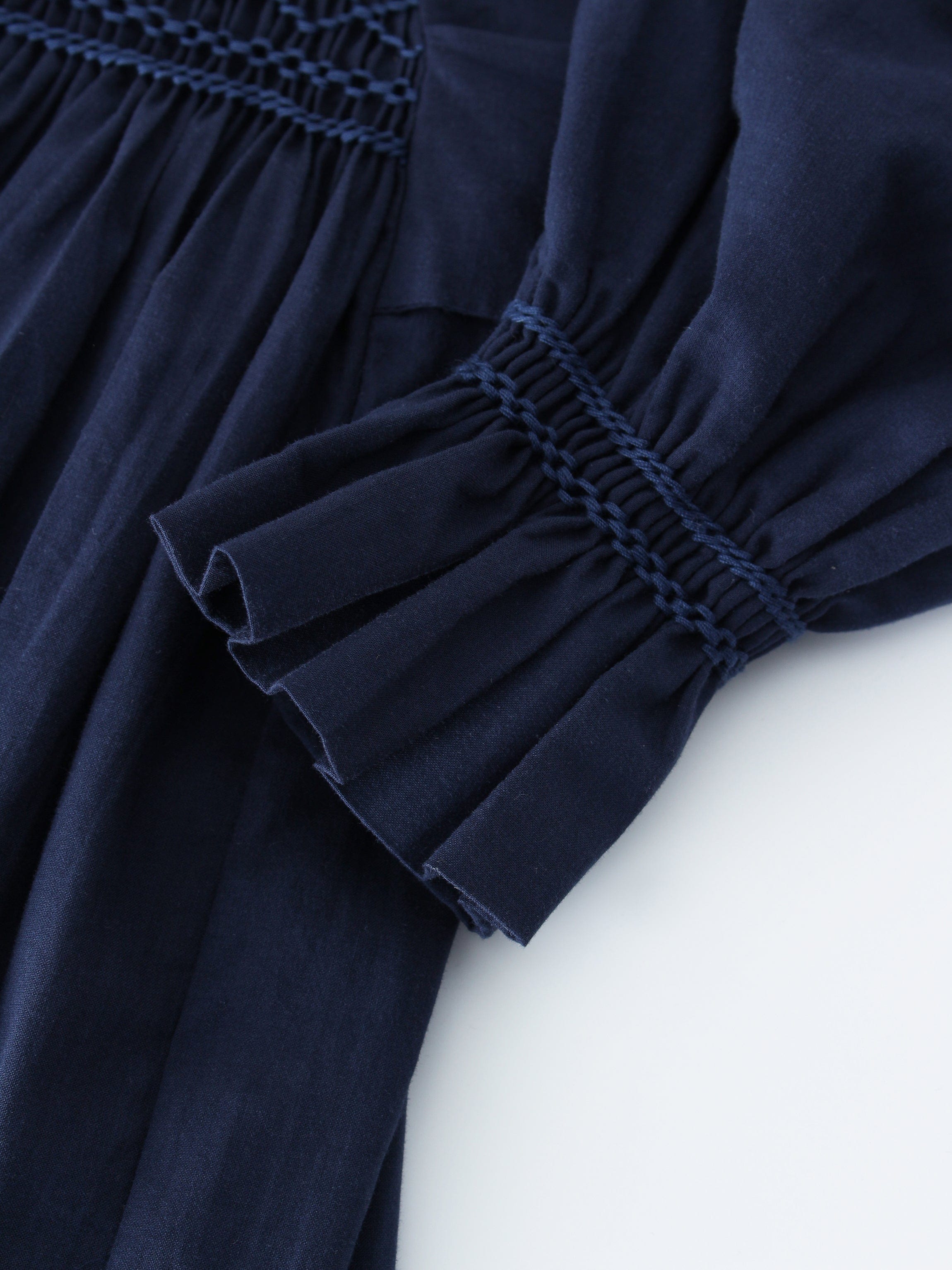 Smocked Dress-Navy Blue