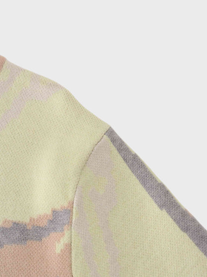 Printed Mock Neck Sweater-Grey/Peach/Yellow