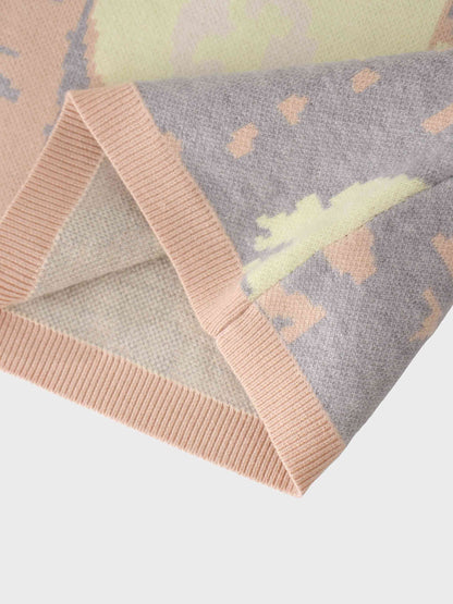 Printed Mock Neck Sweater-Grey/Peach/Yellow